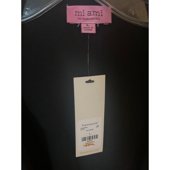 MI AMI for Francesca's Black Soft Draped Tie Waist Roll-Tab Sleeve Jacket NWT L - Picture 3 of 7